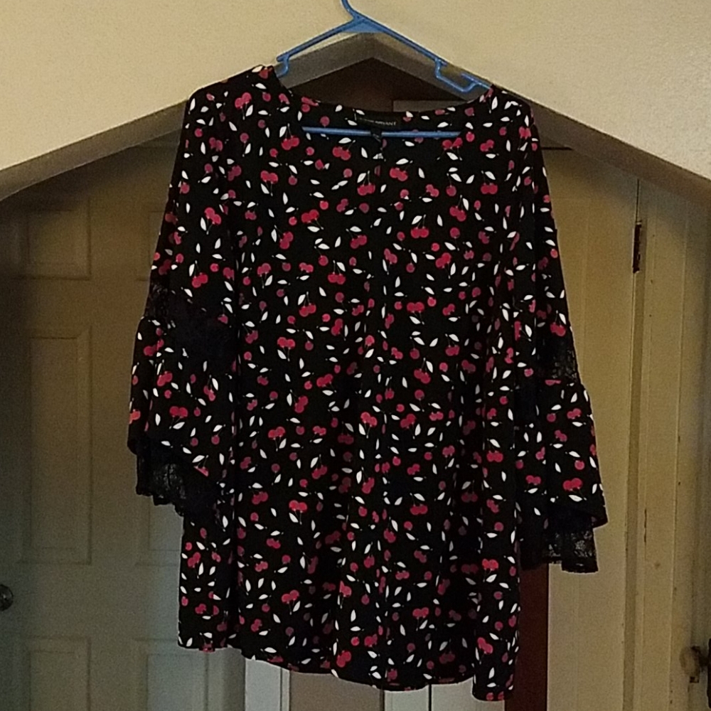 Black and red cherry designed blouse